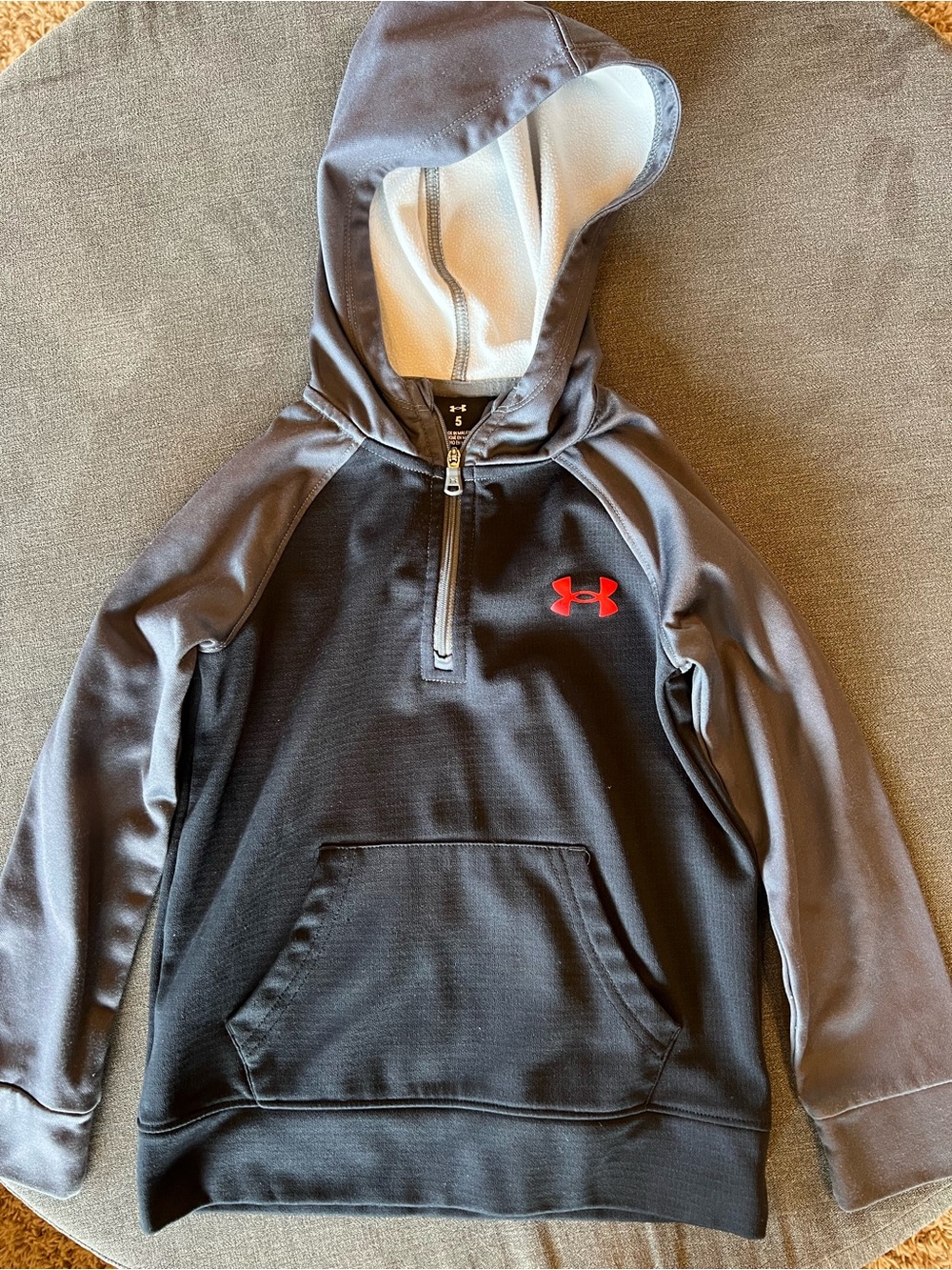 Under Armour Youth Black Hoodie with Gray Sleeves and Red Logo